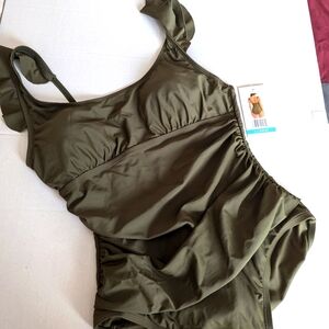INTO THE BLEU Olive Green Swimsuit one piece XL NWT